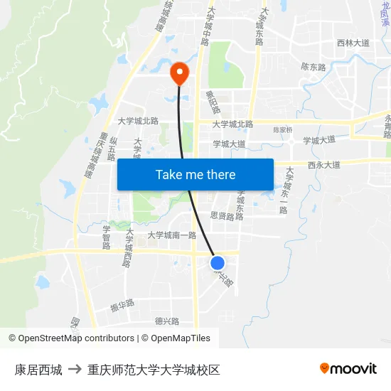 康居西城 to 重庆师范大学大学城校区 map
