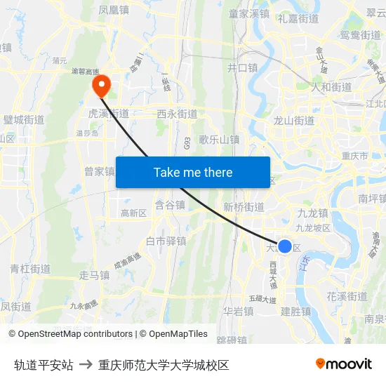 轨道平安站 to 重庆师范大学大学城校区 map