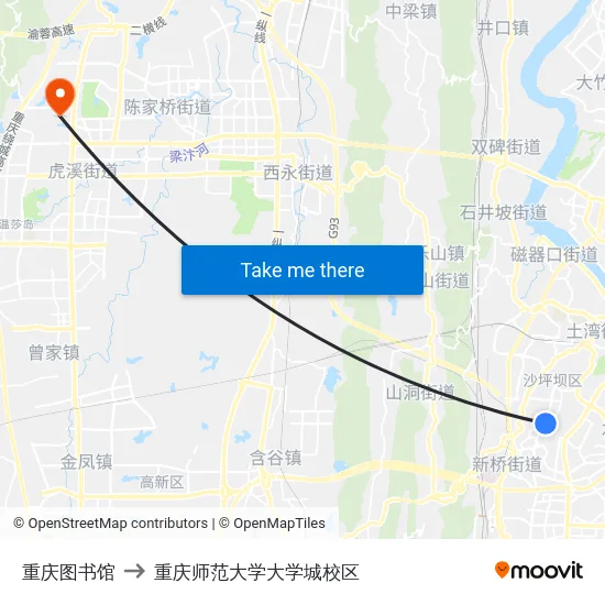 重庆图书馆 to 重庆师范大学大学城校区 map