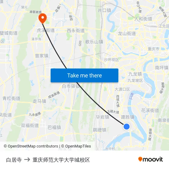 白居寺 to 重庆师范大学大学城校区 map