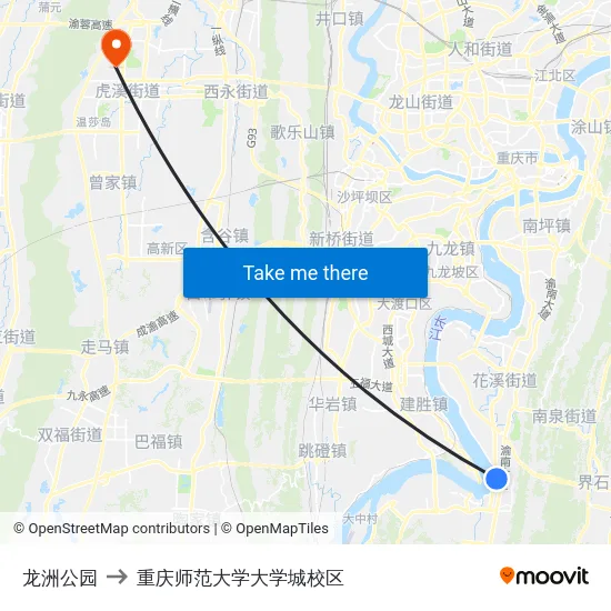 龙洲公园 to 重庆师范大学大学城校区 map