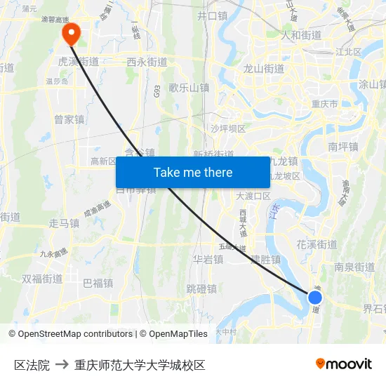 区法院 to 重庆师范大学大学城校区 map