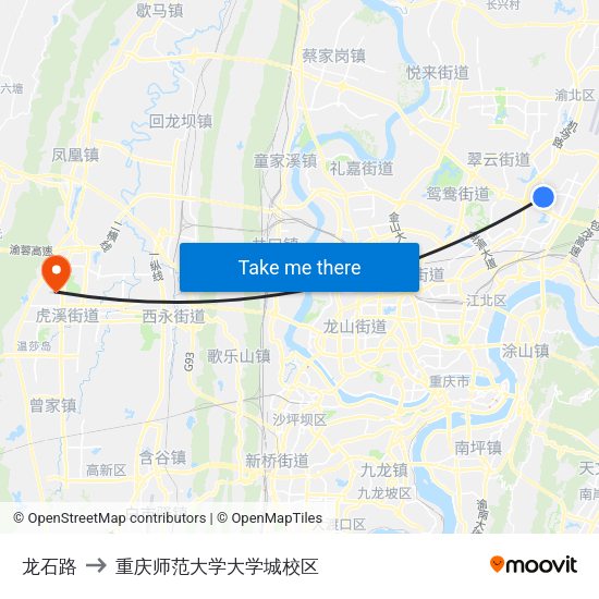 龙石路 to 重庆师范大学大学城校区 map