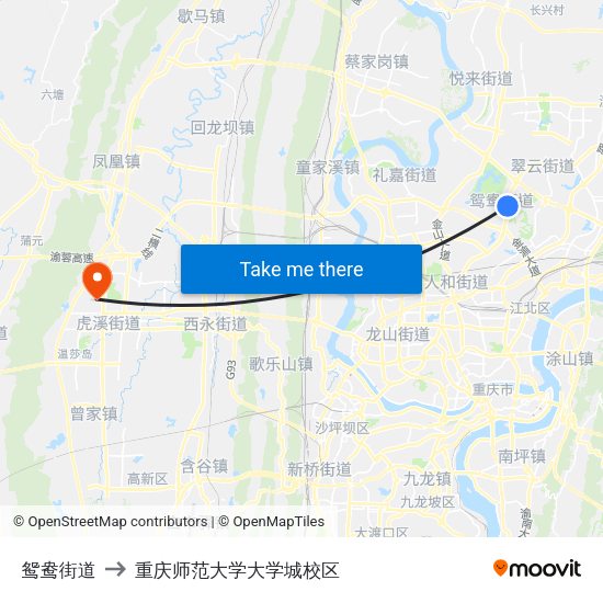 鸳鸯街道 to 重庆师范大学大学城校区 map