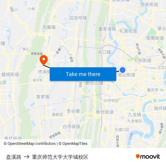 盘溪路 to 重庆师范大学大学城校区 map