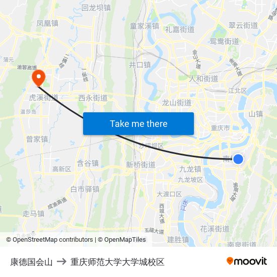 康德国会山 to 重庆师范大学大学城校区 map