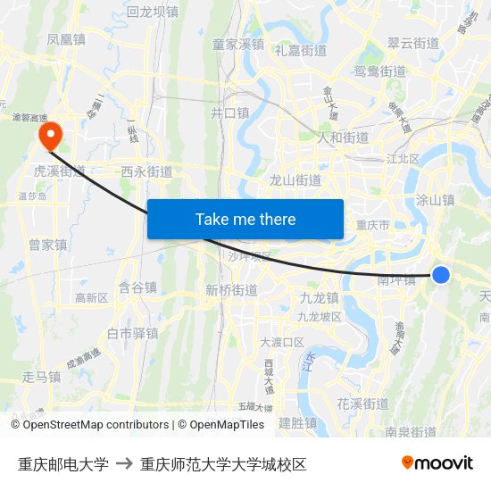 重庆邮电大学 to 重庆师范大学大学城校区 map