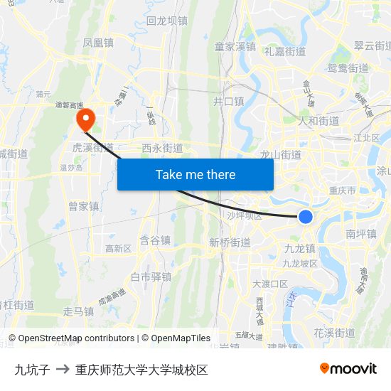 九坑子 to 重庆师范大学大学城校区 map