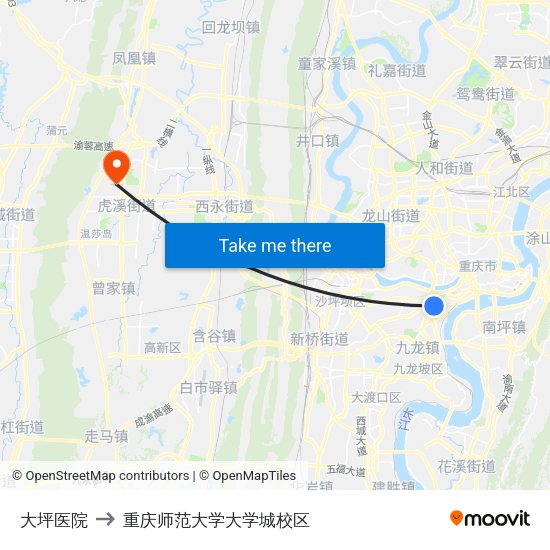 大坪医院 to 重庆师范大学大学城校区 map