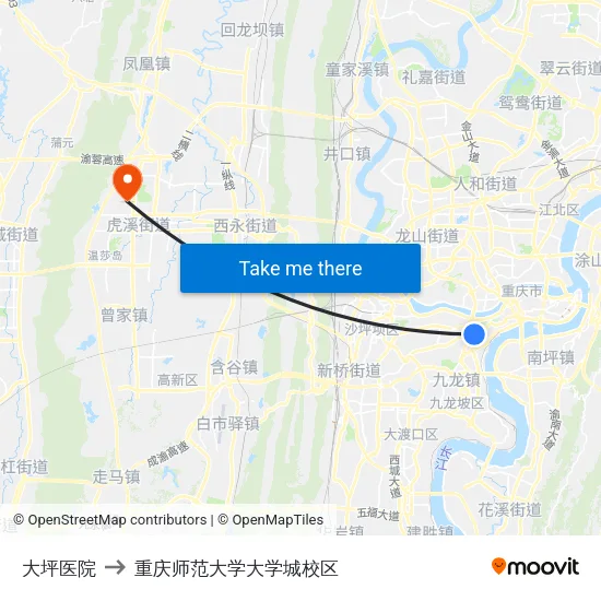 大坪医院 to 重庆师范大学大学城校区 map