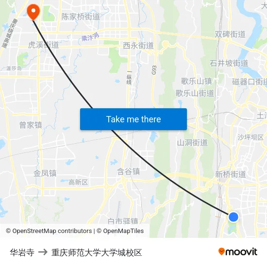 华岩寺 to 重庆师范大学大学城校区 map