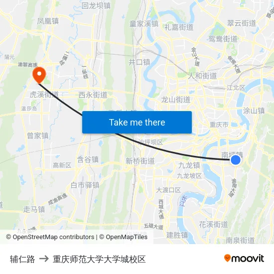 辅仁路 to 重庆师范大学大学城校区 map
