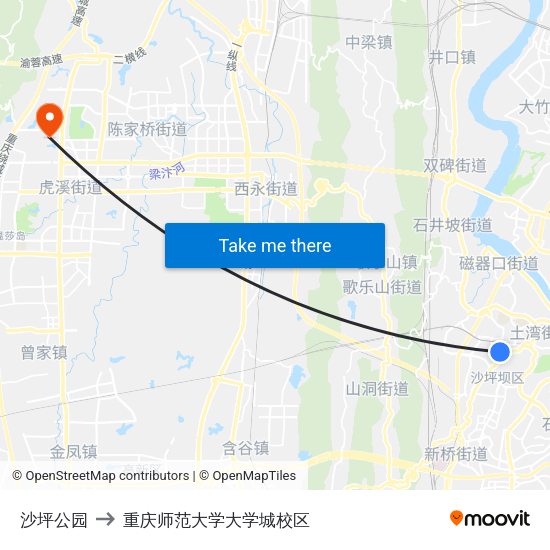 沙坪公园 to 重庆师范大学大学城校区 map