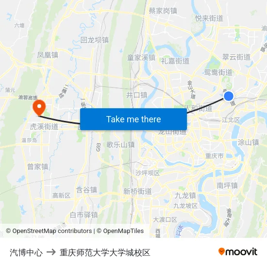 汽博中心 to 重庆师范大学大学城校区 map