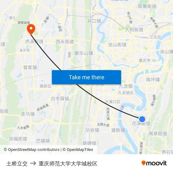 土桥立交 to 重庆师范大学大学城校区 map