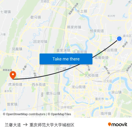 兰馨大道 to 重庆师范大学大学城校区 map