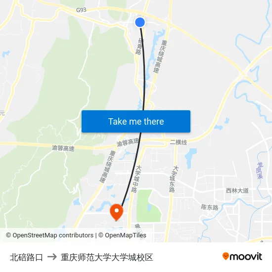 北碚路口 to 重庆师范大学大学城校区 map