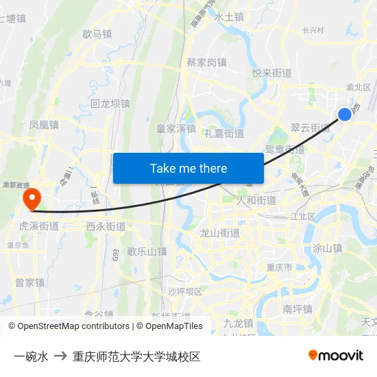 一碗水 to 重庆师范大学大学城校区 map