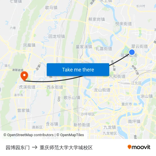 园博园东门 to 重庆师范大学大学城校区 map