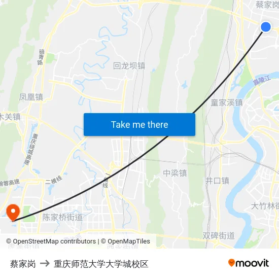 蔡家岗 to 重庆师范大学大学城校区 map