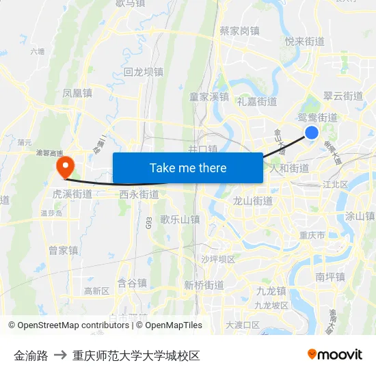 金渝路 to 重庆师范大学大学城校区 map