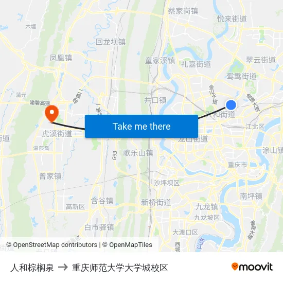 人和棕榈泉 to 重庆师范大学大学城校区 map