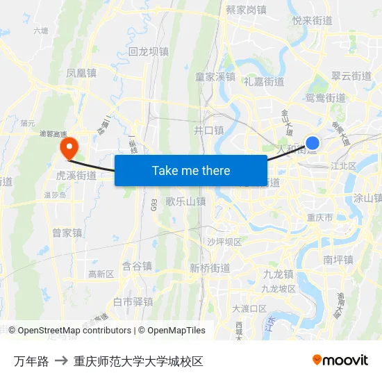 万年路 to 重庆师范大学大学城校区 map