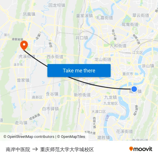南岸中医院 to 重庆师范大学大学城校区 map