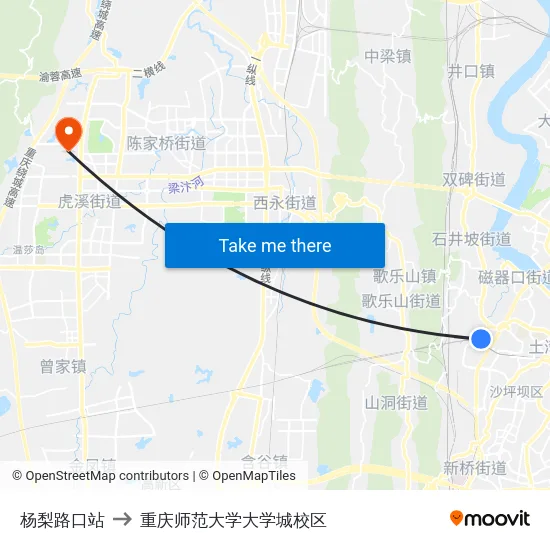 杨梨路口站 to 重庆师范大学大学城校区 map
