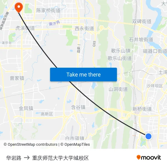 华岩路 to 重庆师范大学大学城校区 map