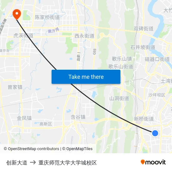 创新大道 to 重庆师范大学大学城校区 map