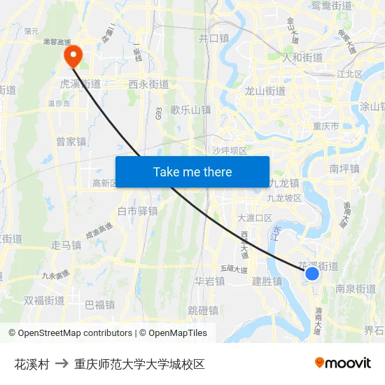 花溪村 to 重庆师范大学大学城校区 map