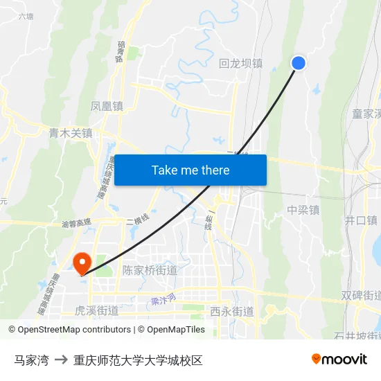 马家湾 to 重庆师范大学大学城校区 map