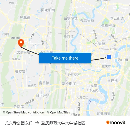 龙头寺公园东门 to 重庆师范大学大学城校区 map
