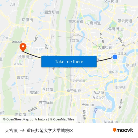 天宫殿 to 重庆师范大学大学城校区 map