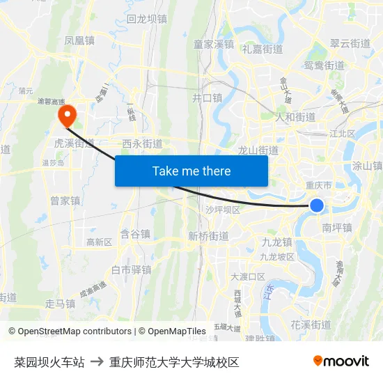 菜园坝火车站 to 重庆师范大学大学城校区 map