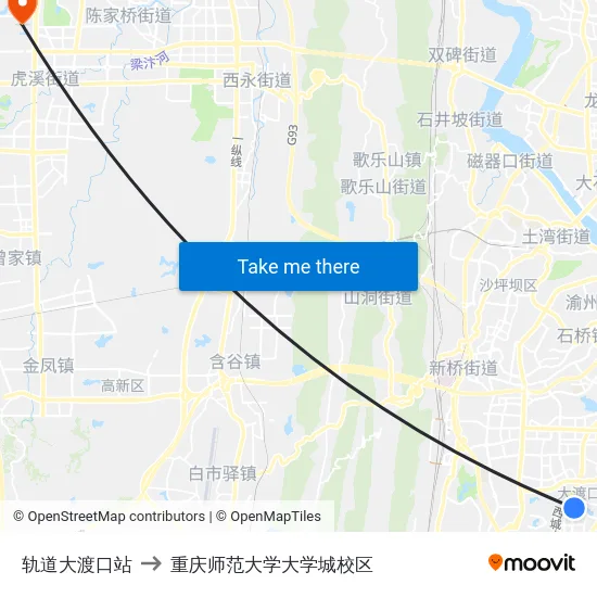 轨道大渡口站 to 重庆师范大学大学城校区 map