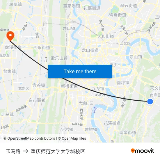 玉马路 to 重庆师范大学大学城校区 map
