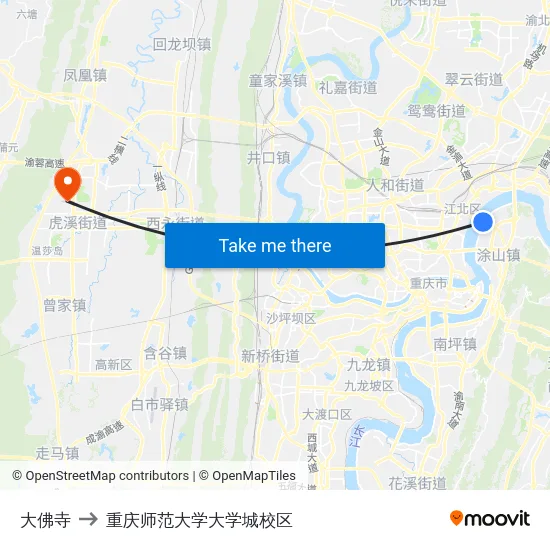 大佛寺 to 重庆师范大学大学城校区 map