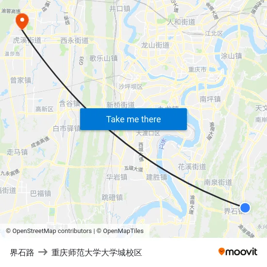 界石路 to 重庆师范大学大学城校区 map