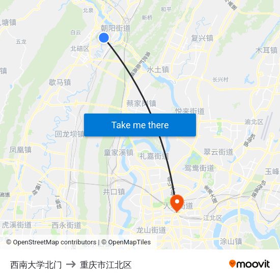西南大学北门 to 重庆市江北区 map