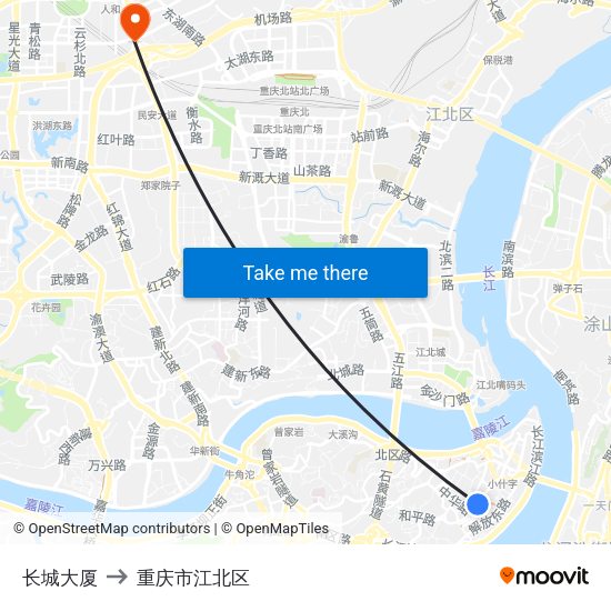 长城大厦 to 重庆市江北区 map