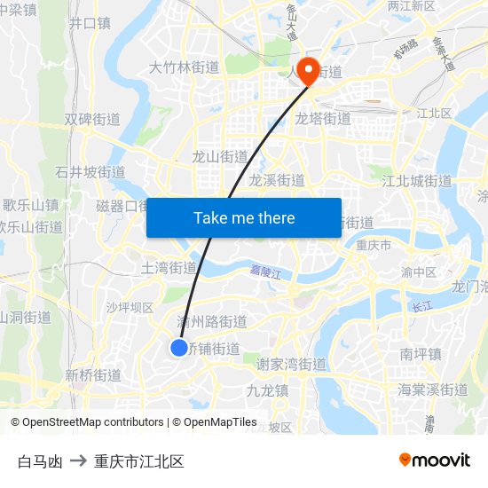 白马凼 to 重庆市江北区 map