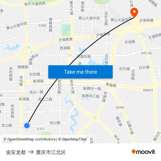 渝安龙都 to 重庆市江北区 map