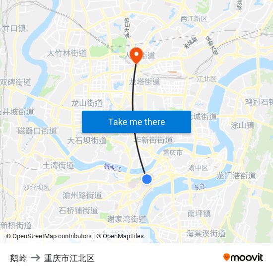 鹅岭 to 重庆市江北区 map