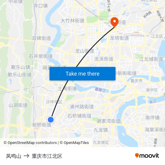 凤鸣山 to 重庆市江北区 map