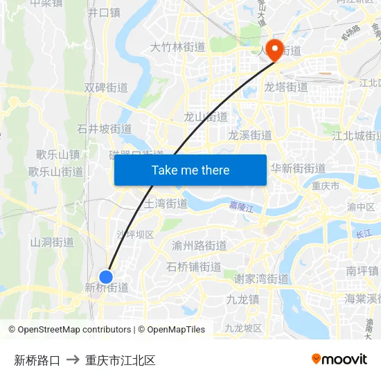 新桥路口 to 重庆市江北区 map