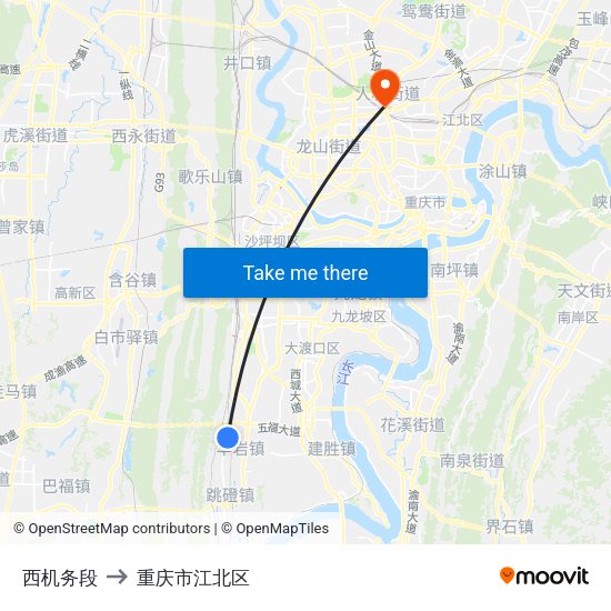 西机务段 to 重庆市江北区 map