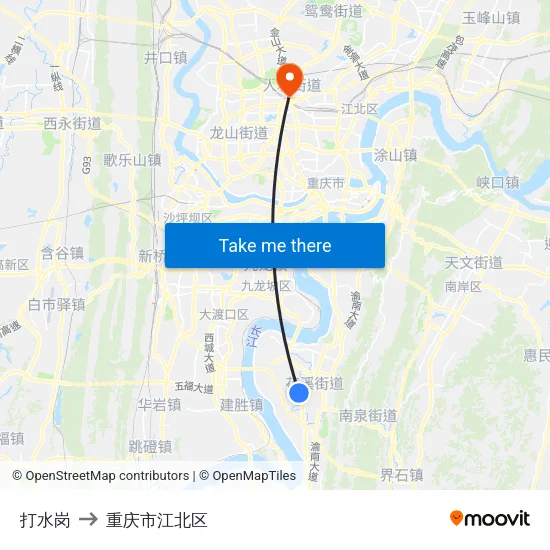 打水岗 to 重庆市江北区 map