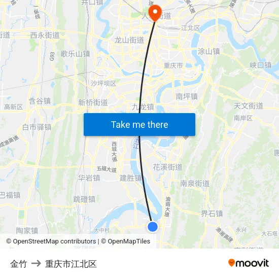 金竹 to 重庆市江北区 map